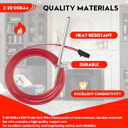3-20-00844 مسبار الثرمستور ESP الأحمر يناسب موقد Harman Pellet Accentra 52i، إدراج Accentra، مطلق 43 63، P35i، P38، P43، P61، P61A، P68، PC45، XXV، لجهاز التسخين BA100، BH105، BH60، BIO-120 in Kuwait