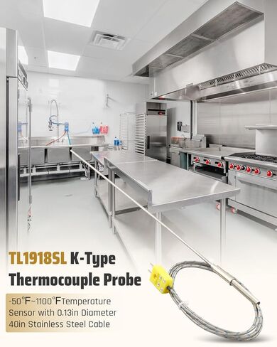 TL1918SL K-Type مسبار حراري مرن -50 درجة فهرنهايت ~ 1100 درجة فهرنهايت مستشعر درجة الحرارة مع قطر 0.13 بوصة، مسبار 12 بوصة، كابل من الفولاذ المقاوم للصدأ 40 بوصة in Kuwait