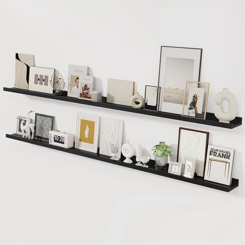 أرفف عائمة للجدار، رف حافة للصور من الخشب الصلب مقاس 24 بوصة، رف للصور للجدار مع حافة، أرفف كتب عائمة لغرفة المعيشة وغرفة النوم والمطبخ وديكور الحضانة، أبيض، مجموعة من 2 in Kuwait