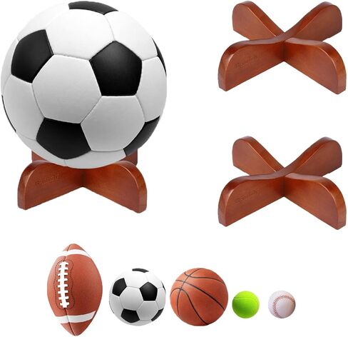 2-Pack Wooden Ball Display Stand - Solid Wood Sports Ball Holder for Football, Basketball, Rugby, Soccer, Volleyball Memorabilia - Premium Ball Display Case Base in Saudi Arabia