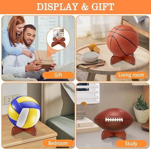 2-Pack Wooden Ball Display Stand - Solid Wood Sports Ball Holder for Football, Basketball, Rugby, Soccer, Volleyball Memorabilia - Premium Ball Display Case Base in Saudi Arabia