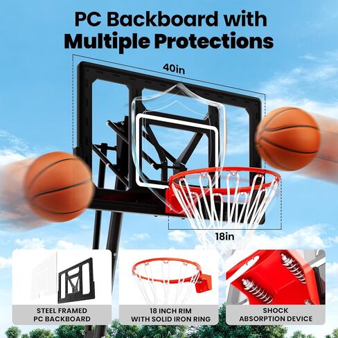 AWII SPORT كرة السلة هوب ارتفاع قابل للتعديل 5.5-10FT، نظام أهداف كرة السلة المحمول مع لوحة خلفية مقاومة للكسر للأطفال الشباب الذين يلعبون في الفناء الخلفي/المحاكم/في الهواء الطلق in Kuwait