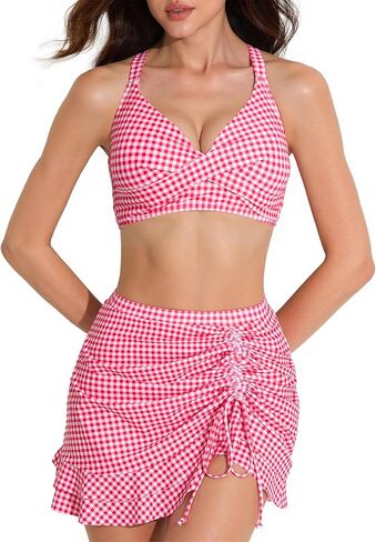 AJISAI مجموعات بيكيني عالية الخصر للنساء تنورة السباحة متقاطعة ثوب السباحة الأشرطة قابل للتعديل ملابس السباحة in Kuwait