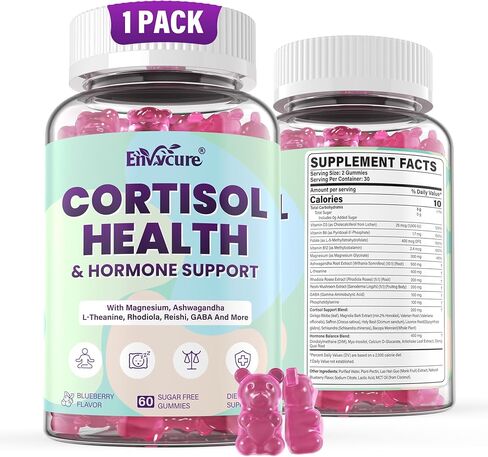 Cortisol Supplements for Women & Men, Cortisol Reducer Gummies w/ Magnesium, Ashwagandha, L-Theanine, Rhodiola, Reishi, 24 IN 1 Cortisol Detox Manager for Calm Mood, Focus & Relaxation,Vegan, 120 Cts in Saudi Arabia