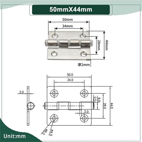 304 Stainless Steel with Rubber Pad Buffering Silent Flat Folding Hinge 1Pcs(50mmX44mm) in Saudi Arabia