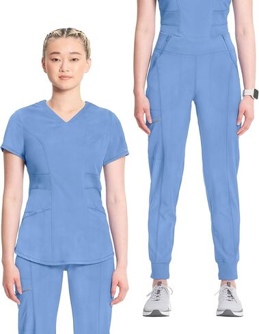 Infinity Scrub Set for Women V-Neck Top CK623 and Mid Rise Jogger Pants with Moisture Wicking & 360° Stretch Fabric - CK110A in Saudi Arabia