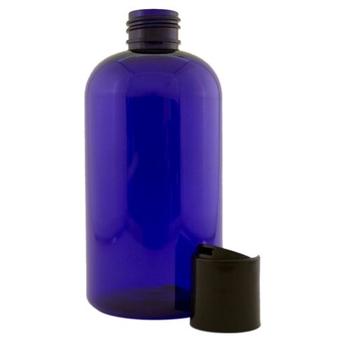 8 fl oz Cobalt Blue Plastic Bottle with Black Cap (12 Pack) in Saudi Arabia