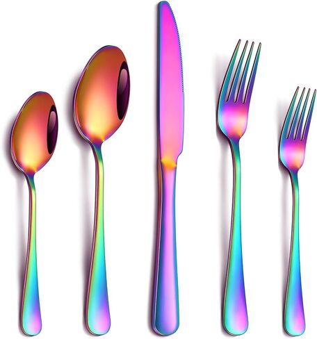 PHILIPALA 20 Piece Rainbow Silverware Set, Stainless Steel Flatware Set for 4 Colorful Cutlery Utensil Set Include Knife Fork Spoon Food Grade Mirror Polished Dishwasher Safe in Saudi Arabia