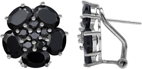 Silvershake Natural Gemstone White Gold Plated 925 Sterling Silver Flower Cluster Omega Clip Post Earrings Jewelry for Women in Saudi Arabia