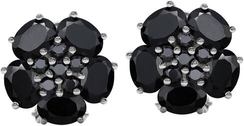 Silvershake Natural Gemstone White Gold Plated 925 Sterling Silver Flower Cluster Omega Clip Post Earrings Jewelry for Women in Saudi Arabia