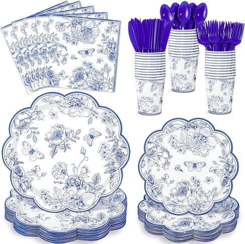 NatNarr 175 قطعة من أطباق ومناديل الأزهار الخضراء المريمية 25 ضيفًا على شكل صدفي من لوازم الحفلات الصينية تتضمن أطباق زهور ومناديل وأكواب وأدوات مائدة بلاستيكية لحفلات الزفاف، وحفلات الزفاف وحفلات استقبال المولود الجديد، وحفلات الشاي in Kuwait