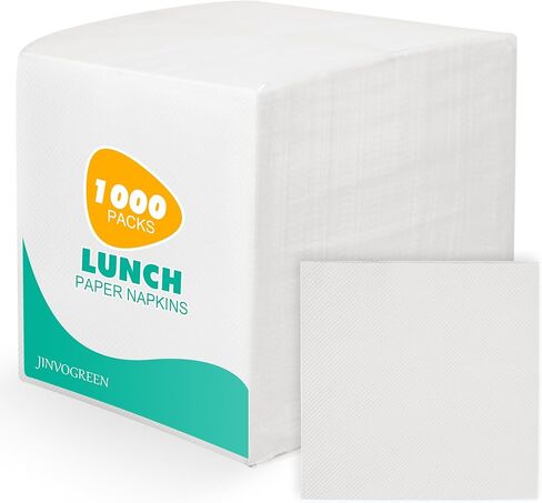 JINVOGREEN عدد 2000 مناديل ورقية بيضاء - طبقة واحدة 6.5 × 6.5 مناديل عشاء قابلة للطي للاستعمال مرة واحدة للمطاعم والحانات والحفلات - ناعمة وماصة 13 × 13 غير مطوية in Kuwait