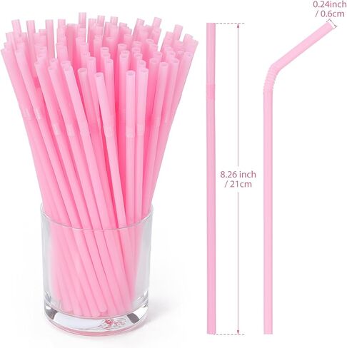 [100 قطعة] شفاطات شرب بلاستيكية للاستعمال مرة واحدة باللون الوردي - شفاطات منحنية لطيفة بطول 8.26 بوصة وعرض 0.24 بوصة لحفلات أعياد الميلاد الوردية، وحفلات العزوبية، وحفلات الزفاف، وحفلات استقبال المولود الجديد، وكشف الجنس in Kuwait