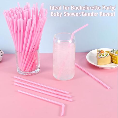 [100 قطعة] شفاطات شرب بلاستيكية للاستعمال مرة واحدة باللون الوردي - شفاطات منحنية لطيفة بطول 8.26 بوصة وعرض 0.24 بوصة لحفلات أعياد الميلاد الوردية، وحفلات العزوبية، وحفلات الزفاف، وحفلات استقبال المولود الجديد، وكشف الجنس in Kuwait