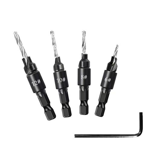 4pcs DIY Woodworking Countersink Drill Bit Set with 1/4" Hex Shank, 1 L-Wrench #6#8#10#12 in Saudi Arabia