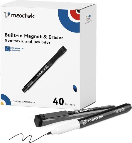 maxtek Dry Erase Markers Ultra Fine Tip Magnetic Black with Eraser, 0.7mm Extra Fine Point Thin Dry Erase Markers for Planning Whiteboard, Calendar Boards, 6 Count, Low Odor in Saudi Arabia