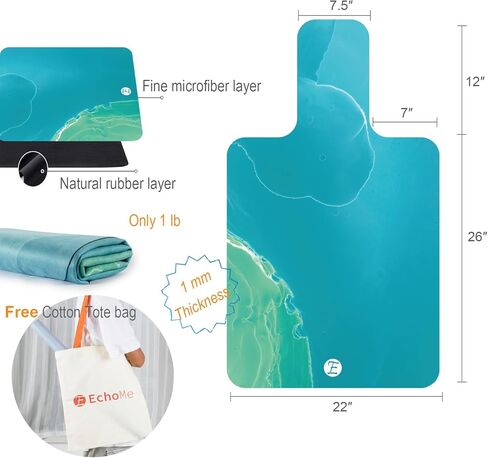 سجادة إيكو مي بيلاتيس ريفورمر - قبضة غير قابلة للانزلاق - غطاء سميك للغاية ماص للعرق، محمول مع حقيبة لصالة الألعاب الرياضية، يناسب الجسم المتوازن، ميريثيو (المد الهامس) in Kuwait