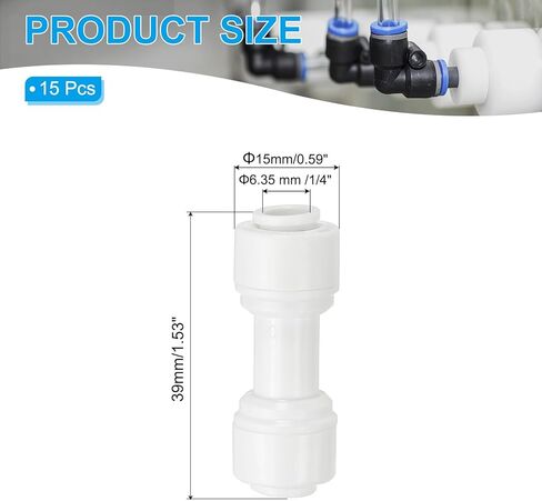 PATIKIL Water Purifier Straight Union Connector 1/4" OD to 1/4" OD, 15 Pcs Quick Push to Connect Tube Fittings for RO/DI Reverse Osmosis Water Filter Purifier Plumbing System, White in Saudi Arabia