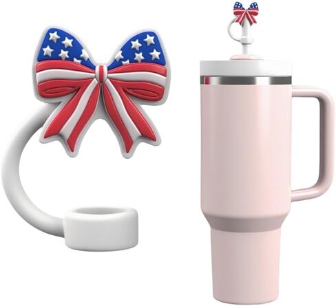 Straw Cover for Stanley Cup 10mm 0.4in American Flag Bow Shape Silicone Straw Topper for Stanley Tumbler 30Oz&40Oz in Saudi Arabia