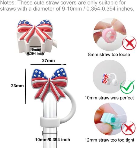 Straw Cover for Stanley Cup 10mm 0.4in American Flag Bow Shape Silicone Straw Topper for Stanley Tumbler 30Oz&40Oz in Saudi Arabia
