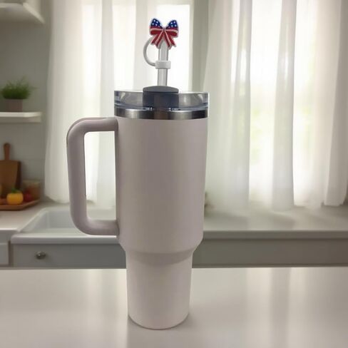 Straw Cover for Stanley Cup 10mm 0.4in American Flag Bow Shape Silicone Straw Topper for Stanley Tumbler 30Oz&40Oz in Saudi Arabia
