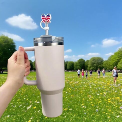 Straw Cover for Stanley Cup 10mm 0.4in American Flag Bow Shape Silicone Straw Topper for Stanley Tumbler 30Oz&40Oz in Saudi Arabia