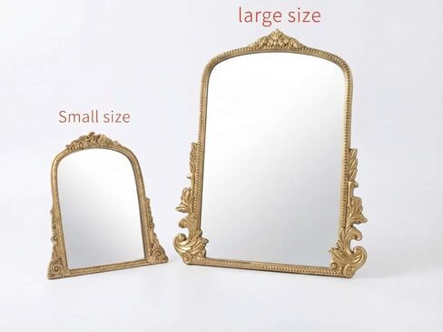 مرآة طاولة ذهبية كبيرة مقاس 16 × 20 بوصة - مرآة زينة بإطار خشبي عتيق مع حامل قابل للطي للمكياج والديكور والهدايا in Kuwait