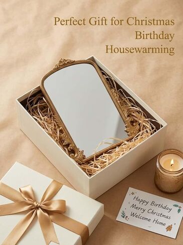 مرآة طاولة ذهبية كبيرة مقاس 16 × 20 بوصة - مرآة زينة بإطار خشبي عتيق مع حامل قابل للطي للمكياج والديكور والهدايا in Kuwait