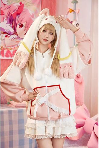 Micotaku Plush Hat Puella Magi Madoka Magica Kyubey Adorable Cosplay Accessory Pink and White in Saudi Arabia