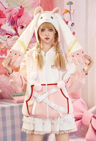 Micotaku Plush Hat Puella Magi Madoka Magica Kyubey Adorable Cosplay Accessory Pink and White in Saudi Arabia