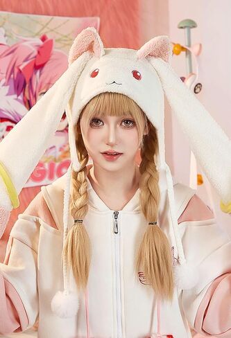 Micotaku Plush Hat Puella Magi Madoka Magica Kyubey Adorable Cosplay Accessory Pink and White in Saudi Arabia