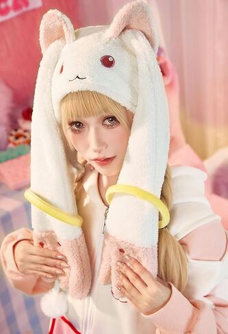 Micotaku Plush Hat Puella Magi Madoka Magica Kyubey Adorable Cosplay Accessory Pink and White in Saudi Arabia