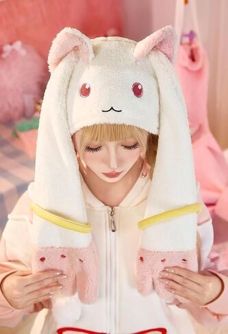 Micotaku Plush Hat Puella Magi Madoka Magica Kyubey Adorable Cosplay Accessory Pink and White in Saudi Arabia