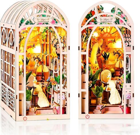 مجموعة زوايا الكتب DIY، ديكور رف كتب مصغر مع أضواء LED، مجموعة حرف خشبية مقطوعة بالليزر للبالغين، هدية إبداعية لعيد الميلاد، عيد الميلاد، غرفة زهور الدفيئة in Kuwait