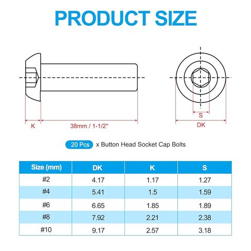 PATIKIL #10-32 * 1-1/2" Button Head Socket Cap Screws, 20 Pcs 304 Stainless Steel 18-8 Socket Cap Screw Bolts Allen Hex Drive Full Thread Fine Thread UNF in Saudi Arabia