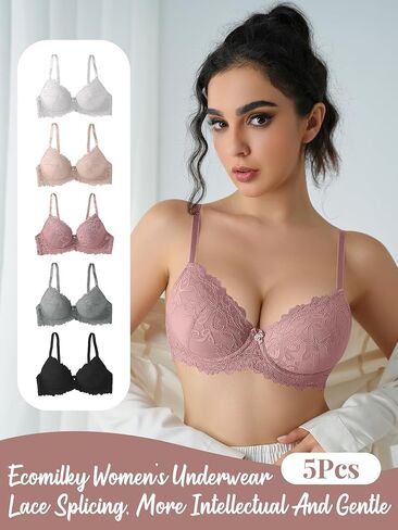 حمالة صدر يومية للنساء، 5 قطع من الدانتيل الرومانسي، حمالة صدر للنساء، ملابس داخلية يومية، للثدي الصغير مع مقاس قابل للتعديل in Kuwait