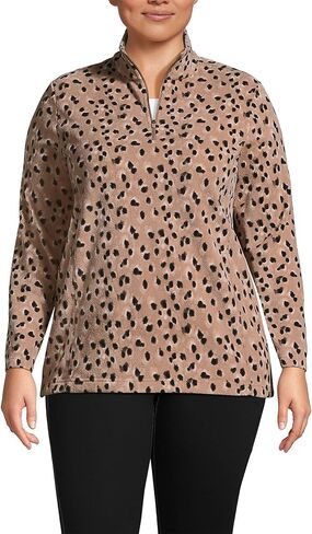 بلوفر صوف نسائي ربع بسحاب من Lands' End، بقع حيوانات بنية داكنة دافئة بالإضافة إلى 2x in Kuwait