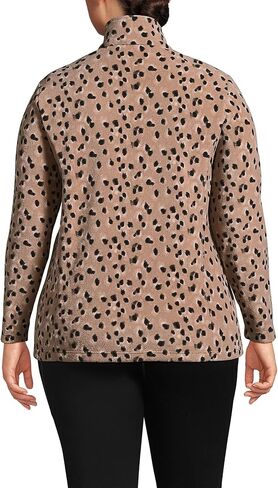 بلوفر صوف نسائي ربع بسحاب من Lands' End، بقع حيوانات بنية داكنة دافئة بالإضافة إلى 2x in Kuwait