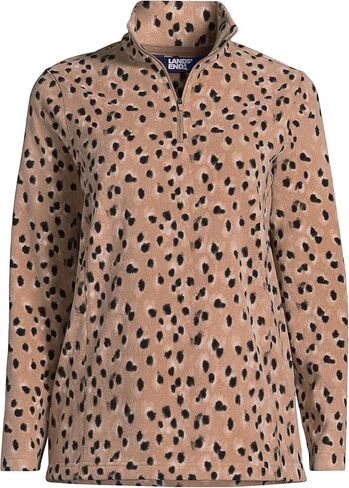 بلوفر صوف نسائي ربع بسحاب من Lands' End، بقع حيوانات بنية داكنة دافئة بالإضافة إلى 2x in Kuwait