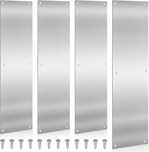 16"x4" Metal Door Push Plate, 4 Pcs Door Kick Plates Stainless Steel with Screws for Interior Exterior Anti Scratch Protection Accessories (4 Pcs) in Saudi Arabia