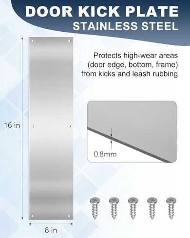 16"x4" Metal Door Push Plate, 4 Pcs Door Kick Plates Stainless Steel with Screws for Interior Exterior Anti Scratch Protection Accessories (4 Pcs) in Saudi Arabia