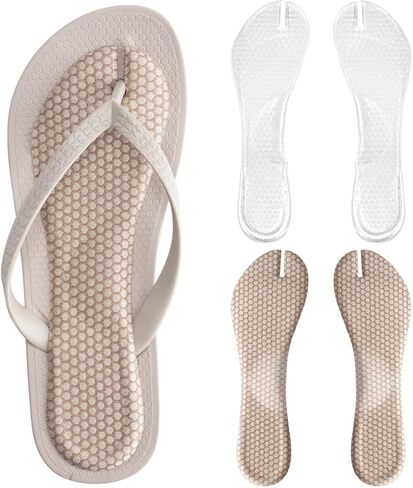 (2 Pairs) Flip Flop Insoles Arch Support, Gel Cushion Insoles for Thong Sandals, Self-Adhesive, Clear+Black, L for Women 8-11 in Kuwait