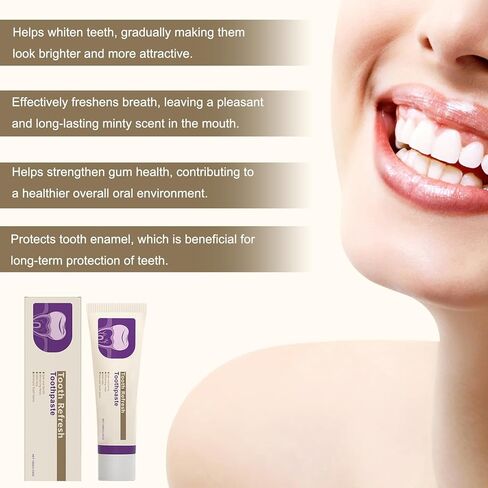 2Pcs Tooth Refresh Toothpaste, Fresh Breath Toothpaste, Natural Oral Care & Enamel Repair, Helps Remove Coffee, Tea & Wine Stain, Deep Cleaning Care in Saudi Arabia