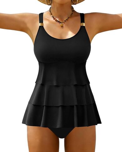 XUNYU Women Tankini Swimsuits Tummy Control Bathing Suit Two Piece High Waisted Bottoms Ruffed Tops Full Coverage Swim Suits in Saudi Arabia
