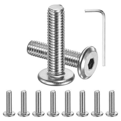 M METERXITY 10 عبوات من براغي غطاء الرأس المسطحة، M5x20mm 304 طقم تثبيت محرك سداسي من الفولاذ المقاوم للصدأ مع مفتاح سداسي للآلة/الأثاث/السيارات/البحرية، مسامير سداسية كاملة الخيط in Kuwait