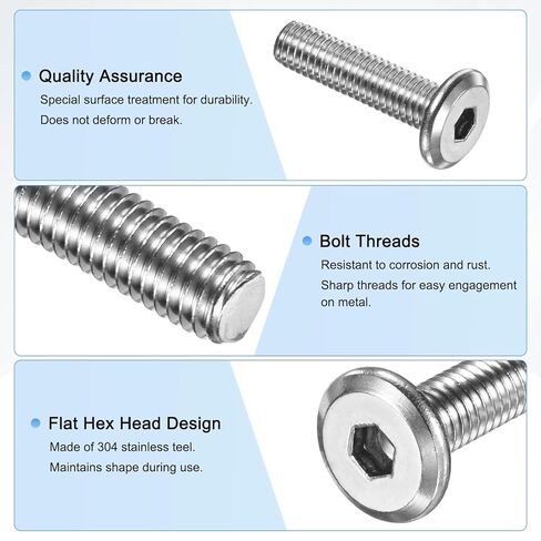 M METERXITY 10 عبوات من براغي غطاء الرأس المسطحة، M5x20mm 304 طقم تثبيت محرك سداسي من الفولاذ المقاوم للصدأ مع مفتاح سداسي للآلة/الأثاث/السيارات/البحرية، مسامير سداسية كاملة الخيط in Kuwait