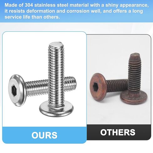 M METERXITY 10 عبوات من براغي غطاء الرأس المسطحة، M5x20mm 304 طقم تثبيت محرك سداسي من الفولاذ المقاوم للصدأ مع مفتاح سداسي للآلة/الأثاث/السيارات/البحرية، مسامير سداسية كاملة الخيط in Kuwait