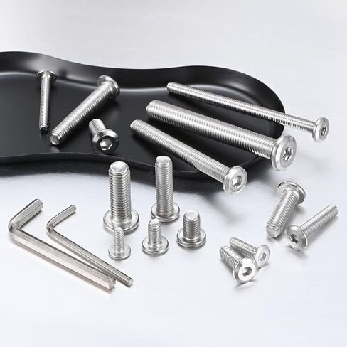 M METERXITY 10 عبوات من براغي غطاء الرأس المسطحة، M5x20mm 304 طقم تثبيت محرك سداسي من الفولاذ المقاوم للصدأ مع مفتاح سداسي للآلة/الأثاث/السيارات/البحرية، مسامير سداسية كاملة الخيط in Kuwait
