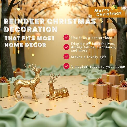 Reindeer Christmas Decoration, 2PCS Deer Christmas Decor, Reindeer Figurines for Christmas Decor, Small Decorative Deer Figurines for Indoor Christmas Table Mantle Decorations (Pine Cone White) in Saudi Arabia