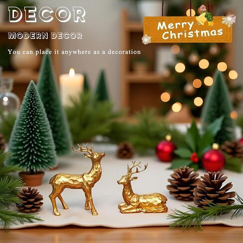 Reindeer Christmas Decoration, 2PCS Deer Christmas Decor, Reindeer Figurines for Christmas Decor, Small Decorative Deer Figurines for Indoor Christmas Table Mantle Decorations (Pine Cone White) in Saudi Arabia